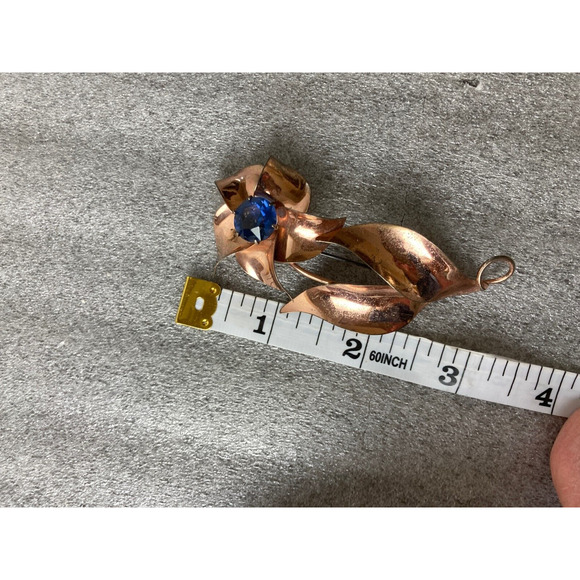 Vintage Sterling by Jordan Gold Blue Rhinestone Floral Brooch Pin Mid Century - Picture 7 of 7